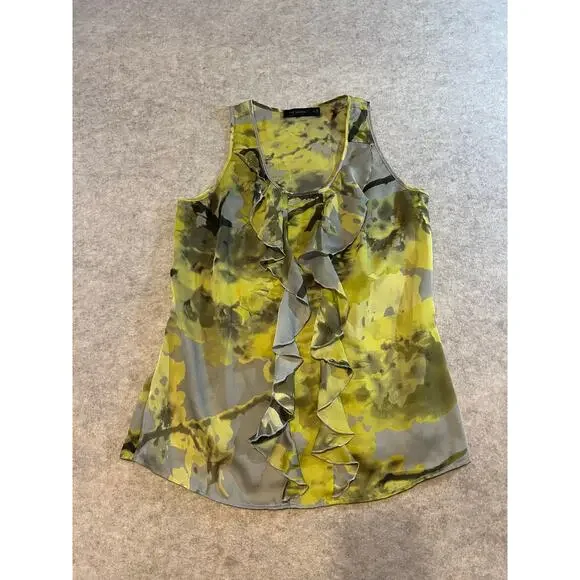 The Limited Yellow Gray Ruffled Blouse Tank Top Size Medium - Picture 1 of 5